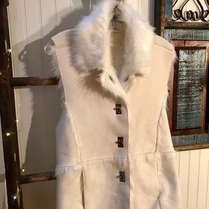 White faux suede/sweater vest